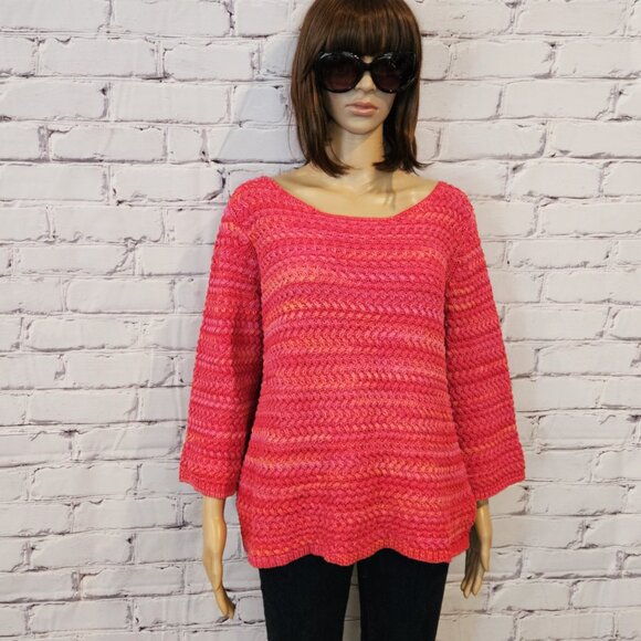 Designer - ST. JOHN Gorgeous 100% cotton pink/red/orange cable knit sweater - Picture 5 of 10